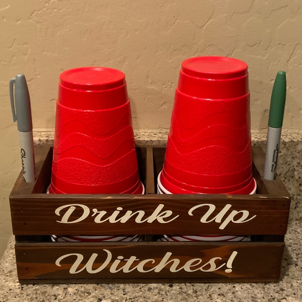 Wooden Party Cup and Pen Holder - Drink Up Witches! - Box Only